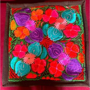 Brown Guatemalteco cushion cover. Hand embroidered.